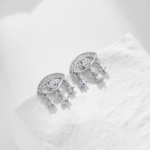 Dylam New Arrival Tiny Design <b>Solid</b> Sterling <b>Silver</b> 18K Gold Plated Hallow Out Dangle 5A Cubic Zirconia Eye Shape Stud <b>Earrings</b> - Product Image 3