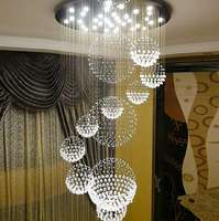Lustre moderne en cristal K9 pour escalier, grand et long, avec pendentifs suspendus, idéal pour villa duplex, hôtel, en forme de goutte de pluie, en spirale, avec éclairage à intensité variable