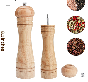 Moulin à poivre manuel en bois de caoutchouc avec rotor en céramique, réglable pour épices - Product Image 3