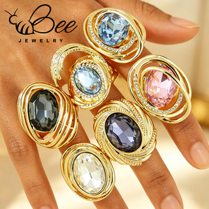 Bijoux en cristal surdimensionnés exquis, bagues de cocktail en or 14 carats de style italien pour femmes européennes, esthétique baroque - Product Image 6