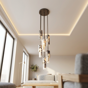 Lámpara Colgante Moderna de Mármol con Pantalla Cilíndrica de Piedra, Altura Ajustable, LED, para Sala de Estar, 2700K, Blanco Cálido, Casquillo E27 - Product Image 2