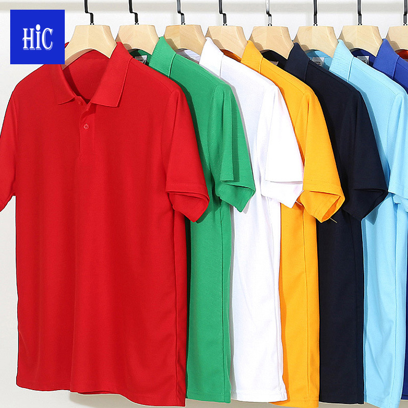 HIC เสื้อยืดปักลาย170G,เสื้อโปโลเล่นกอล์ฟแบบเรียบเสื้อยืดโพลีเอสเตอร์100% ใส่ได้ทุกเพศ