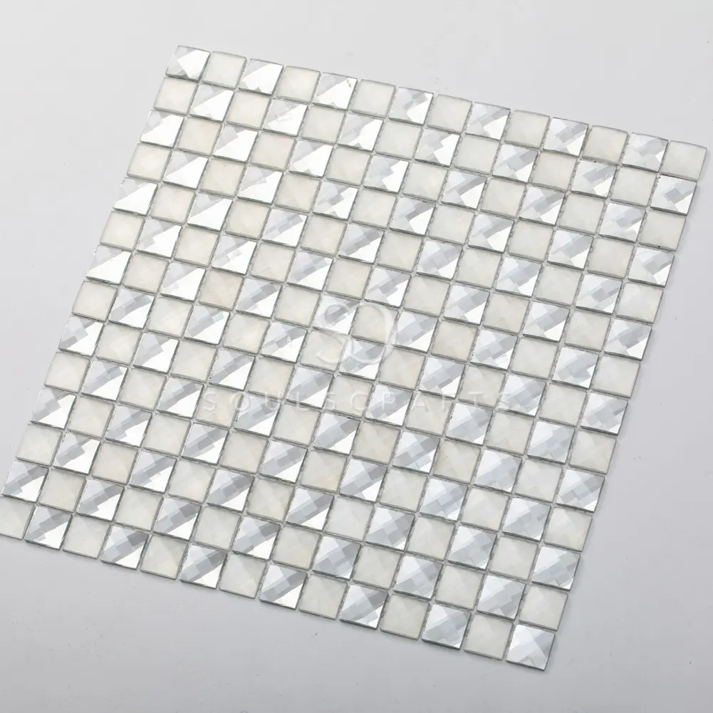 Soulscrafts Zilveren Vierkante Baksteen Spiegel Diamant Glas Mozaïek Tegels Voor Muur Hotel Keuken Decoratie