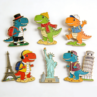 Aimants de réfrigérateur en métal personnalisés en usine, motif dinosaure de dessin animé mignon, impression numérique du logo personnalisé, durables et plaqués, promotionnels