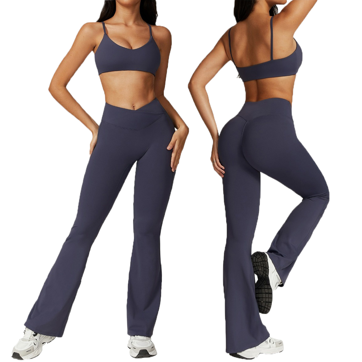 Eco-friendly Renewable Quick Drying Beauty Back Yoga Bra Set Crossover High Waist Fitness Leggings 2pcs Set