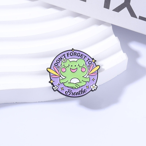 Broche émaillée 'Don't Forget to Breathe' avec motif grenouille en <span class=keywords><strong>m</strong></span>éditation, style dessin animé, pour sac à dos et revers, bijou fantaisie, cadeau pour amis - Product Image 2