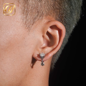 Unisex <b>Small</b> Hoop Clip Earrings 5 Prong Round Moissanite Huggie Earrings S925 <b>Silver</b> VVS Diamond <b>Small</b> Click Hoop Earring - Product Image 6