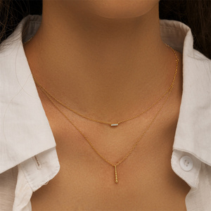 Collar de Doble Capa Simple y Moderno CANNER, Plata S925, Colgante Geométrico de Barra, Círculo y Bola con Circonita, Cadena para Mujer - Product Image 4