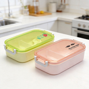 Rectangular Divided Plastic <b>Lunch</b> <b>Box</b> With Lid And Spoon For Students And Office Use - Product Image 2