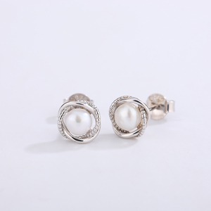 Natural Freshwater Pearl <b>Stud</b> Earrings S925 <b>Silver</b> Jewelry for Women Elegant Round White Minimalist Wedding Bridal Gift - Product Image 3