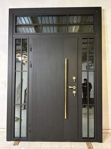 דלת פלדה מודרנית עם זיגוג כפול |   דלת כניסה לבית |   עיצוב פסים אנכיים - Product Image 1