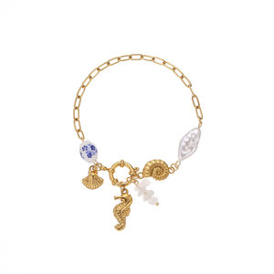 2025 New Summer Ocean Jewelry <b>Boho</b> Pearl <b>Bracelet</b> Stainless Steel Conch Shell Seahorse Charm Gold PVD Chain Link <b>Bracelet</b> Womens - Product Image 6