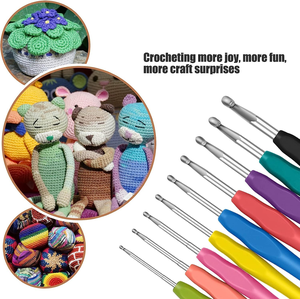 9Pcs/Set 2mm-6mm Multicolor Plastic Handle Aluminum <b>Crochet</b> <b>Hooks</b> Knitting Needle Set Yarn Sweater Weave Craft Tools - Product Image 4