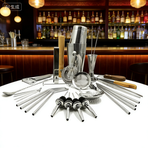 Camol Ensemble de 32 pièces pour shaker Boston, outils de <span class=keywords><strong>bar</strong></span> en acier inoxydable, comprenant doseur, pinces à glace, pilon, passoire, pailles et brosses - Product Image 1