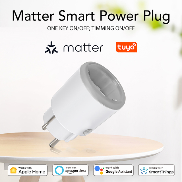 Matter Smart Power Plug Wifi 16A Power Meter Remote Control EU Outlet Works with Tuya Homekit Echo Alexa Google Home Smart life