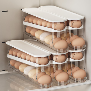 Kitchen 2 Layers Transpents Automatic <b>Rolling</b> Egg Dispenser and Storage Organizer Container Refrigerator Egg Storage <b>Box</b> - Product Image 1