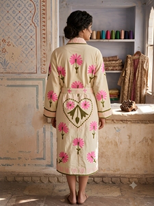 Abrigo Largo de Algodón Acolchado con Bordado Floral, Ecológico, con Cinturón, para Mujer, Chaqueta de Invierno con Cuello en V y Manga Larga - Product Image 2