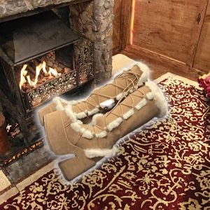 Botas de nieve de talla grande con cordones, cálidas, de invierno, con punta cerrada, peludas, para mujer, hasta la rodilla, con tacón alto y plataforma, tacón grueso, con forro de piel - Product Image 3
