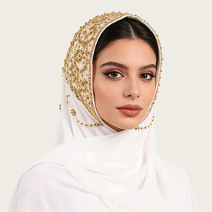 Écharpe longue en mousseline de soie florale de style ethnique d'Asie du Sud-Est, ornée de perles, en polyester respirant, <span class=keywords><strong>voile</strong></span> tendance et élégant - Product Image 4