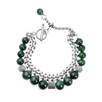 Bracelet cubain double couche empilé, tendance hip-hop transfrontalier, en pierre œil de tigre et obsidienne, en acier inoxydable, longueur réglable, pour anniversaire