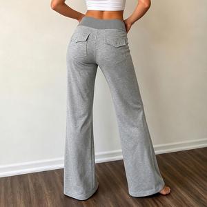Pantalon droit taille mi-haute pour femme, couleur unie, décontracté, basique, longueur complète, avec cordon de serrage et taille élastique - Product Image 5