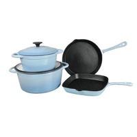 Cacerola de Hierro Fundido Esmaltado Azul Estilo Nórdico Italiano en Oferta