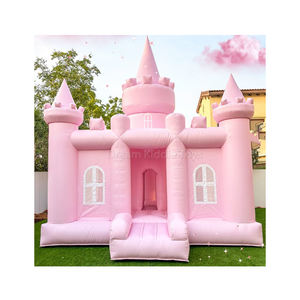 Château gonflable commercial rose en PVC avec souffleur, aire de jeux souple extérieure, château gonflable à sauter, toboggan, maison à rebondir - Product Image 1