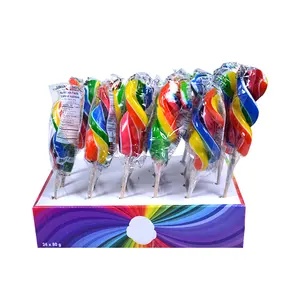 Best Factory Price Colorful Sweets Snacks Christmas Hard Candies 24Pcs 80G Rainbow Spiral Candy Rainbow Lollipop