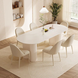 Luxury Minimalist Small-sized Apartment Living Room Home Rectangle Dining Table Cream Style Marble <strong>Tabletop</strong> Assembled Dining - Product Image 1