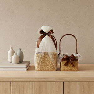 Cesta de Mimbre Tejida a Mano con Lazo <span class=keywords><strong>para</strong></span> Regalos, Ideal <span class=keywords><strong>para</strong></span> Floristerías, Jardines de Infancia, <span class=keywords><strong>Bodas</strong></span> y Cumpleaños - Product Image 3