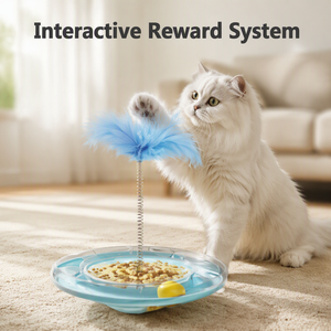 Blue Feather <b>Cat</b> Teaser Wand <b>Interactive</b> Pet <b>Toy</b> Wobbler Spinning Disc Self Play Feeder for Kittens <b>Cats</b> - Product Image 2