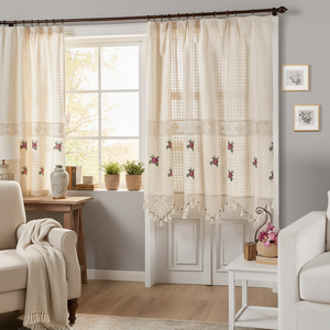 Cortinas y Cenefas Nakisli Rústicas Bordadas con Rosas, Estilo Vintage Auténtico, Disponibles en Varios Tamaños - Product Image 3