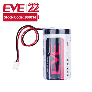 EVE ER34615 Baterai Lithium Utama LISOCL2, dengan Kawat dan Konektor Ukuran D Baterai Lisocl2