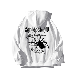 Sweat-shirt à capuche blanc surdimensionné avec imprimé araignée gothique esthétique sombre personnalisable ZEDE Factory - Product Image 2