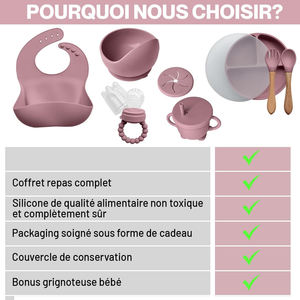 Ensemble d'alimentation pour bébé en silicone avec bol à ventouse, cuillère, fourchette et bavoir, personnalisable avec logo, vente chaude - Product Image 3