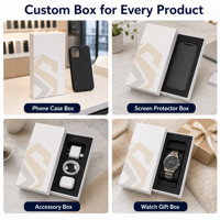 Boîte rigide en carton pour téléphone, design de luxe personnalisé, boîte cadeau pour téléphone, logo en feuille d'or, estampage à chaud, avec insert en EVA.