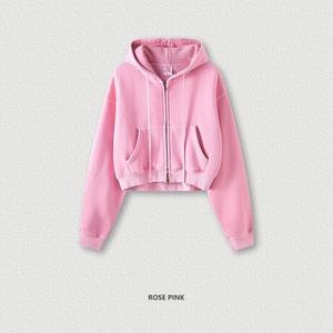 Fabricantes de Ropa Personalizada, Sudadera con Capucha Vintage Lavada Estilo Hip Hop para Mujer, Sudadera Corta con Cierre de Dos Cabezas para Mujer - Product Image 1