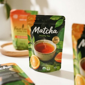 Sachet Doypack refermable en plastique PE de qualité alimentaire avec fermeture éclair pour l'emballage de poudre de thé vert - Product Image 4
