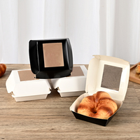 Caja Premium para Mini Hamburguesas, Contenedor de Papel Tipo Concha, Laminado Mate con Recubrimiento UV, Ventana Transparente, Logotipo Personalizado