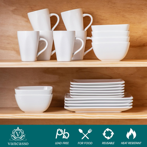 Vajilla Moderna de Porcelana Blanca para Hotel y Restaurante, Juego de Platos Cuadrados de Cerámica, 16/24 Piezas - Product Image 3