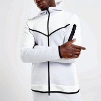 Survêtement en Polaire de Technologie pour Hommes, Design de Grande Taille, 69% Coton, 31% Polyester, Blanc, avec Fermeture Éclair, Jogging, Pantalon de Survêtement