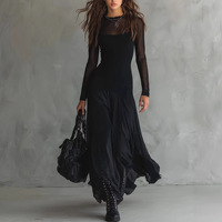 Robe longue vintage à col rond entièrement tricotée, style Empire, pour femme, robe d'été