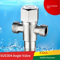 Robinet d'arrêt triangulaire en acier inoxydable 304, accessoire de toilette, double sortie d'eau, une entrée, deux sorties, répartiteur d'eau à trois voies, robinet 1/2