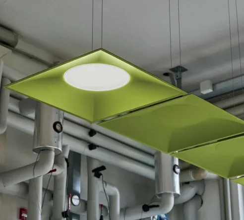 ECOJAS yangın önleyici v0 Modern ofis çevre koruma malzemesi ışık için akustik LED kolye aydınlatma