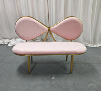 Banc en acier inoxydable doré miroir en forme de nœud, causeuse double en velours blanc pour mariage, banquet, hôtel, personnalisation usine