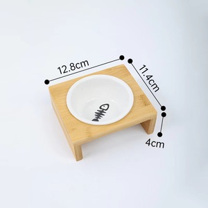 Bol à nourriture pour petits animaux, chiots, chats, animaux de compagnie, double/simple, en céramique, avec support en bambou, matériau sain pour les mangeoires pour chats et chiens - Product Image 5