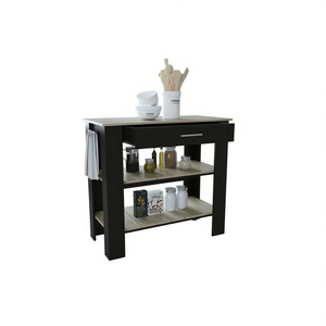 Rockaway <b>Kitchen</b> Island 1 Drawer 2 <b>Shelf</b> Black Wengue Light Oak Modern Cart - Product Image 1
