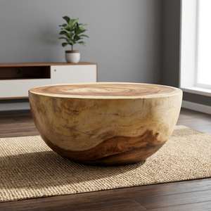 Décoration de table artisanale en bois d'acacia thaïlandais sculpté avec motif floral - Matériau naturel et écologique - Product Image 3