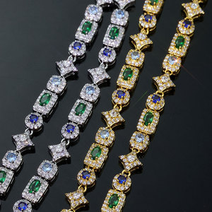 New 6mm <b>Iced</b> Out Diamond Star <b>Chain</b> Bracelet Colorful Geometric Zircon Brass Hip Hop Fine Jewelry - Product Image 1