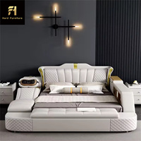 Modernes minimalist isches King-Size-Leder bett Multifunktion ale Aufbewahrung kommode Kopfstütze Sicherer Holzrahmen Hoch gepolsterte Betten Massage